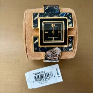 Tory Burch Floral T Bangle Bracelet Watch TBW5002 Yellow Gold Plated